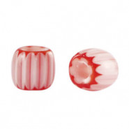 Millefiori bead 6x7mm - White-red
